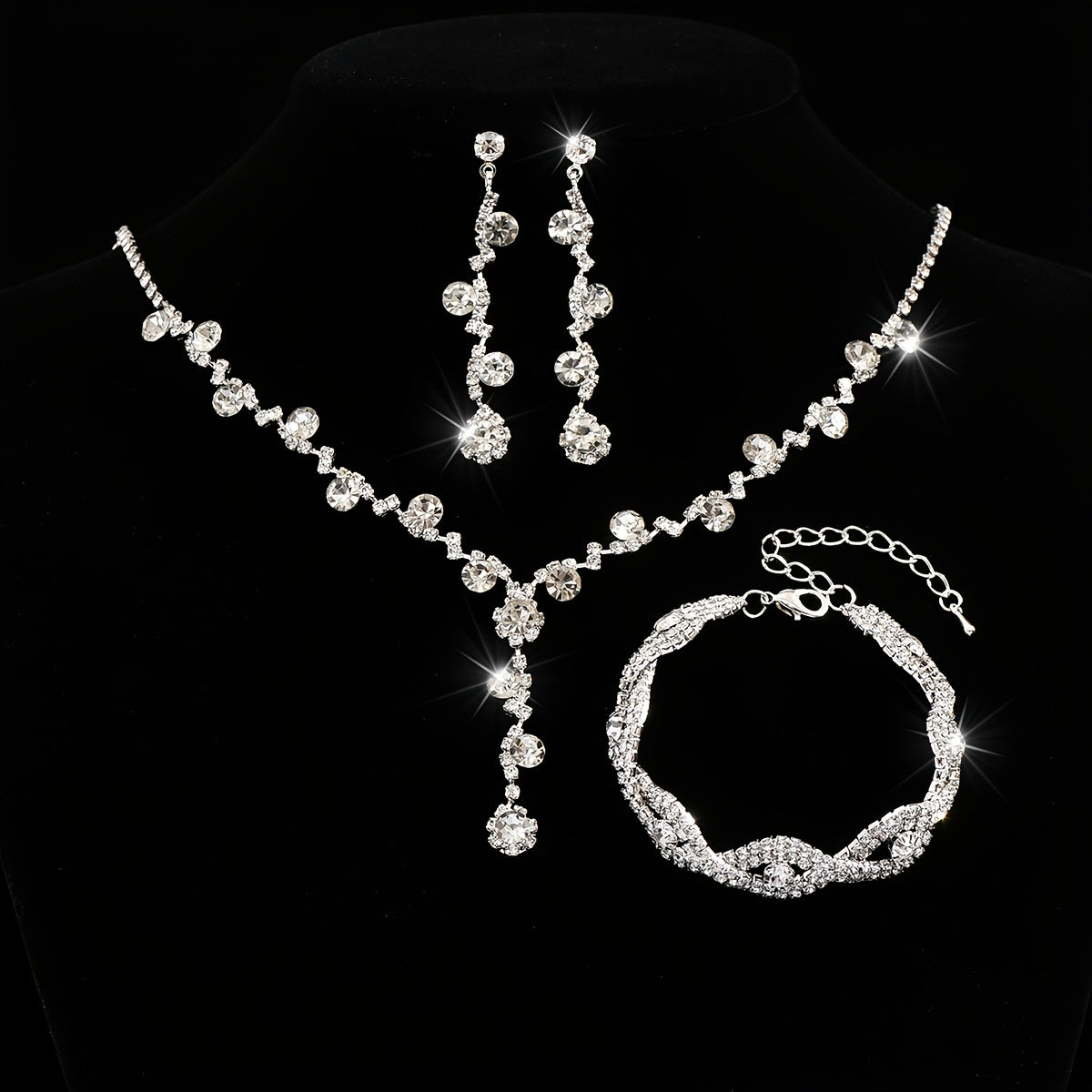 Shine Bright Like a Diamond with our Rhinestone Flower Jewelry Set - Perfect for Brides and Bridesmaids!