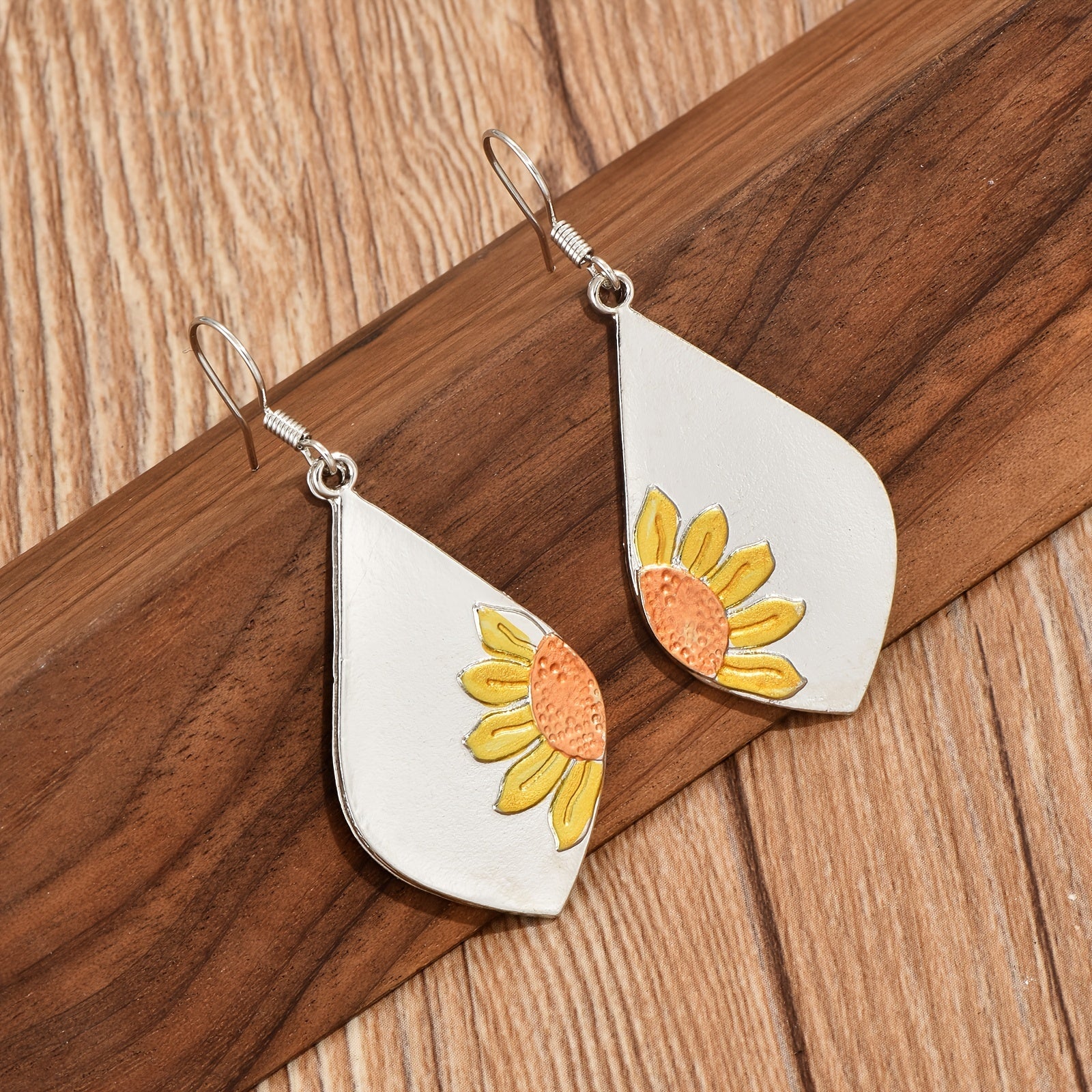 Boho Vintage Rhombus Sunflower Dangle Earrings for Women - Perfect for Weddings and Parties