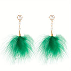 Long Feather Faux Pearl Decor Dangle Earrings Bohemian Vocation Style Trendy Female Gift Daily Casual