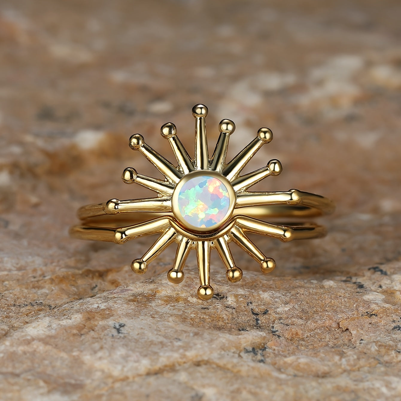 Gorgeous 18K Gold Plated Opal Sun Ring - Perfect for Weddings, Engagements & Gifts!