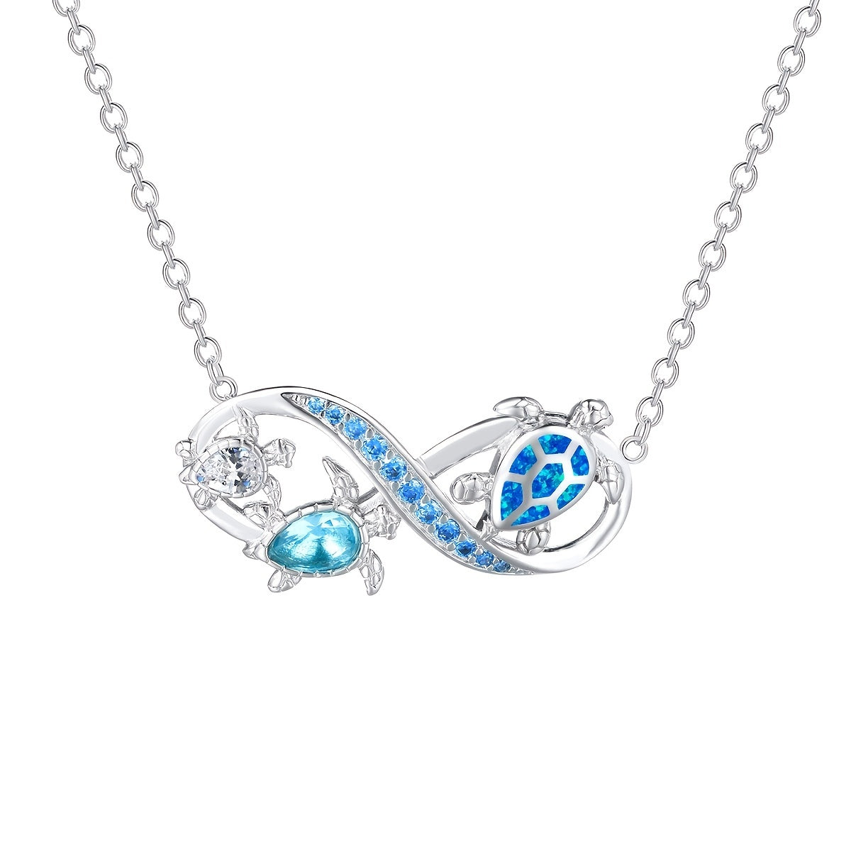 Stunning Blue Opal Turtle Infinity Symbol Pendant Necklace - Perfect Valentine's Day Gift!