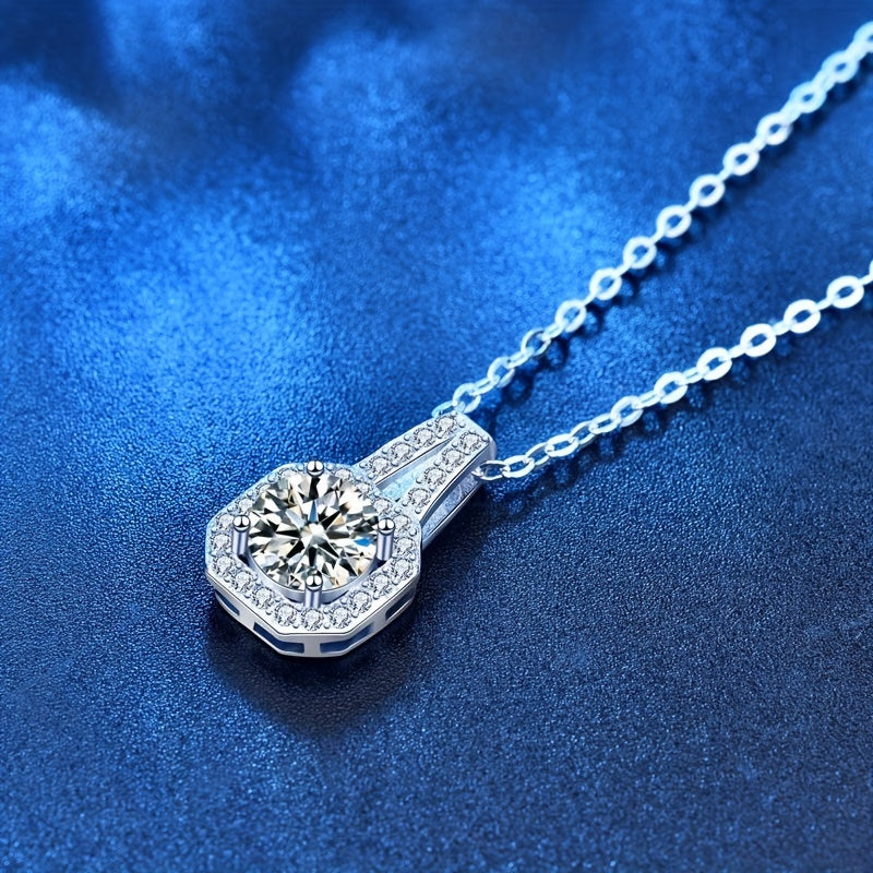 1pc Stunning 1-2 Ct Round D Color VVS Moissanite Necklace with Princess Bag Pendant and Square Gra, Certified, 925 Sterling Silver