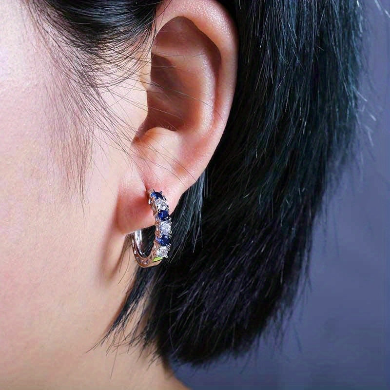 Add a Pop of Color to Your Look with Our Euramerican 925 Silver Plated Colorful Zircon Hoop Earrings - Perfect for Any Special Occasion!