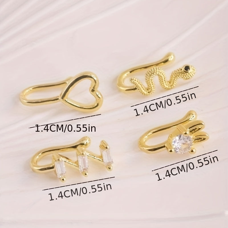 4pcs Fake Nose Ring CZ African Nose Cuffs For Non Pierced Nose 18K Gold Plated Clip On Nose Ring For Women Fake Piercing Jewelry Set
