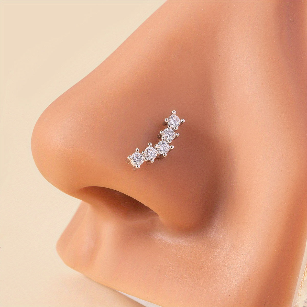 1pc Small Nose Stud Ring Inlaid Round Shape Rhinestone Simple Nose Piercing Nail