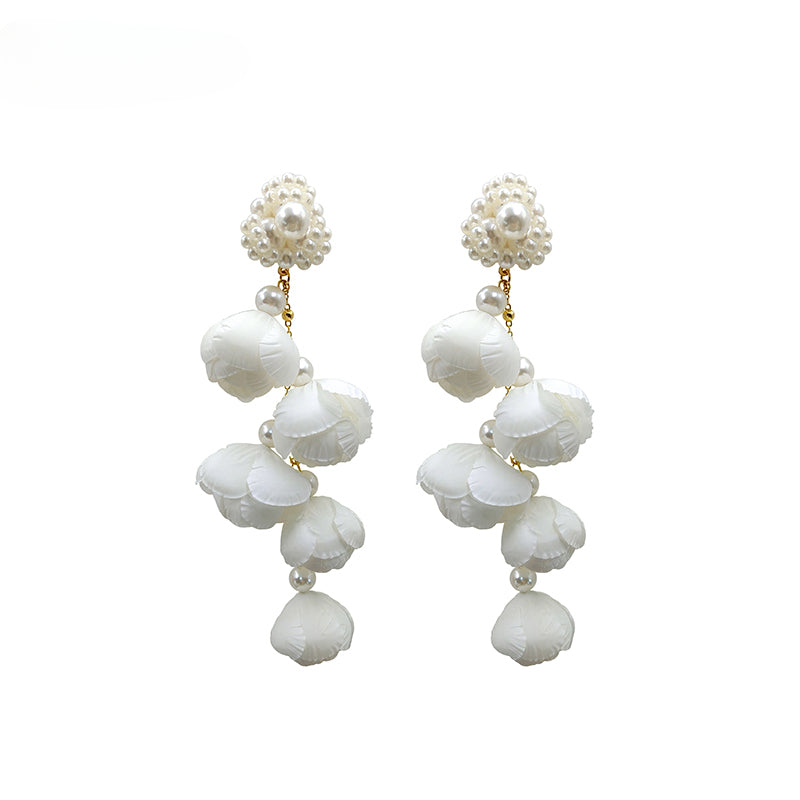 FN 925 Silver Needle Flower Exaggerated Long Earrings LOJS130