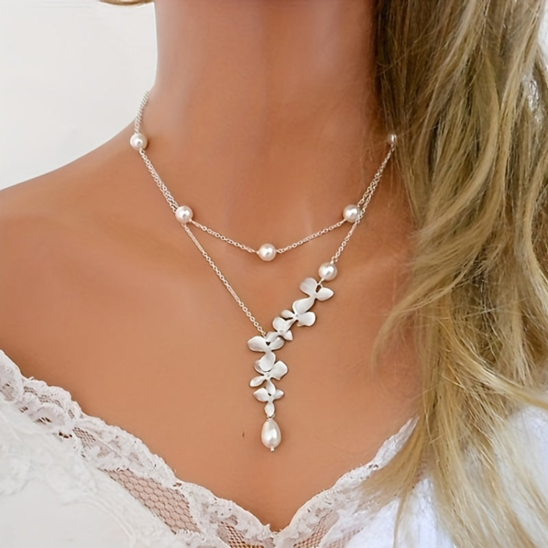Dainty Necklace Double Layer Design White Flower Shape Match Daily Outfits Summer Vacation Decor For Female Party Accessories