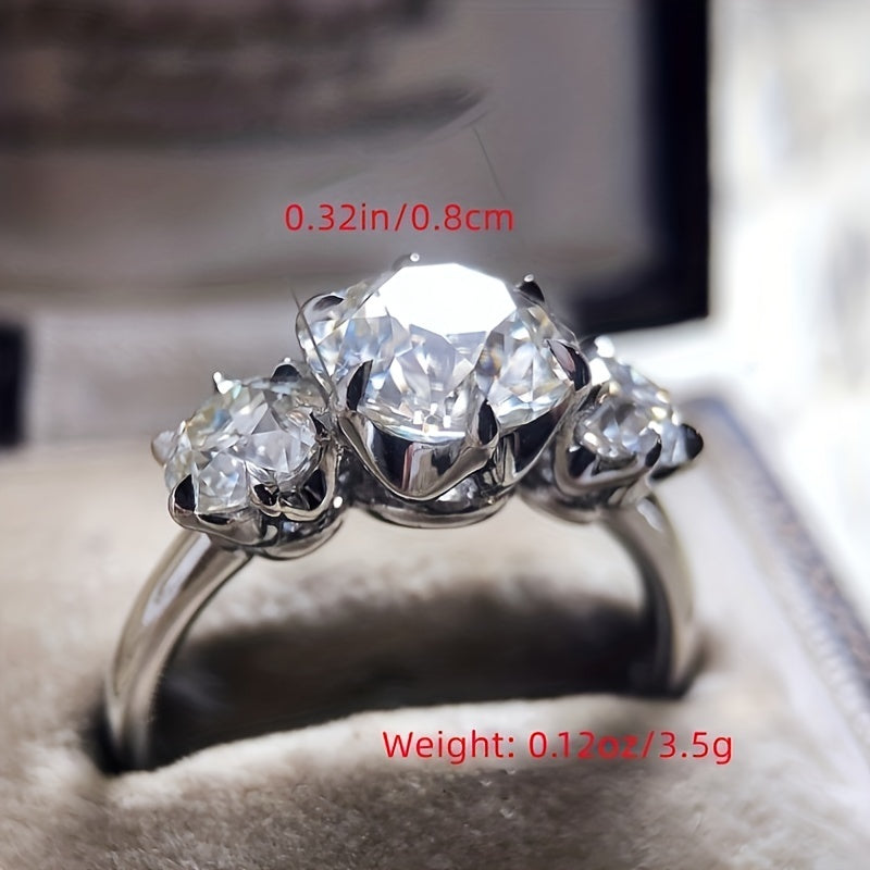 Make Your Promise with a Classic Three-Stone Square Cut Cubic Zirconia Ring - Perfect for Weddings and Engagements!