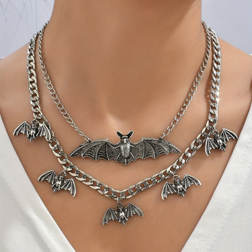 1pc Necklace / Bracelet Vintage Jewelry Set Trendy Bate Shape Double Layer Design Perfect Decor For Halloween Match Daily Outfits Party Accessories