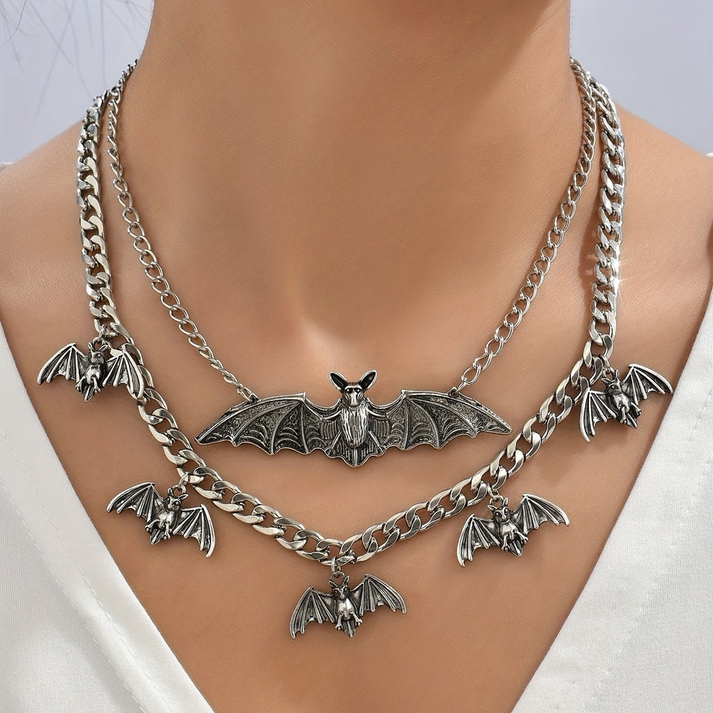 1pc Necklace / Bracelet Vintage Jewelry Set Trendy Bate Shape Double Layer Design Perfect Decor For Halloween Match Daily Outfits Party Accessories