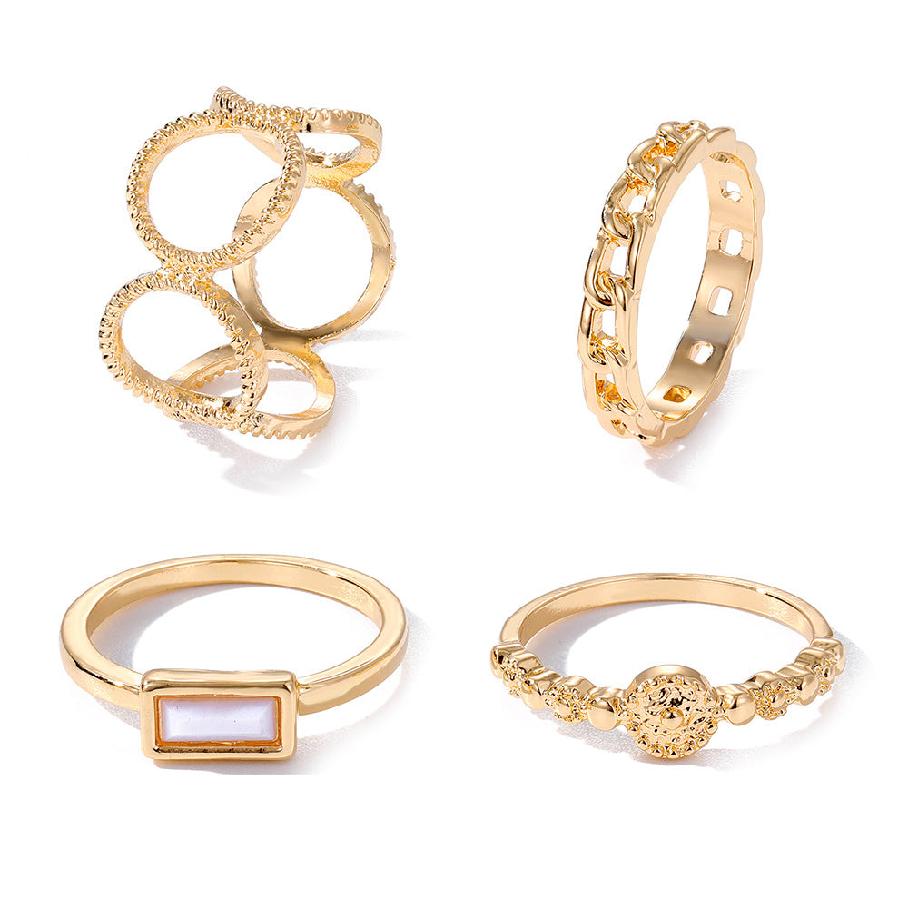 4pcs Golden Twist Ring Set Women Jewelry Decor Party Birthday Gift
