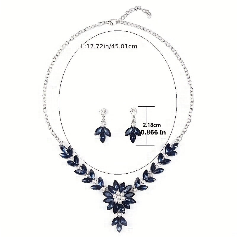 Flower Shape Crystal Jewelry Set With Pendant Necklace & Dangle Earrings Set Gifts Fit With Wedding Dress