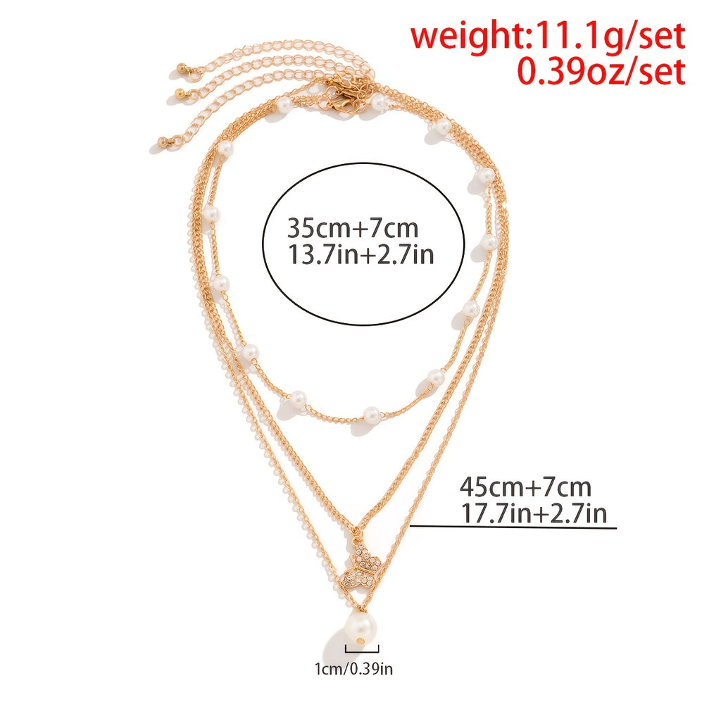Gorgeous 3-Piece Butterfly Pearl Necklace Set - Choker Chain & Double Necklace - Perfect for Any Occasion!