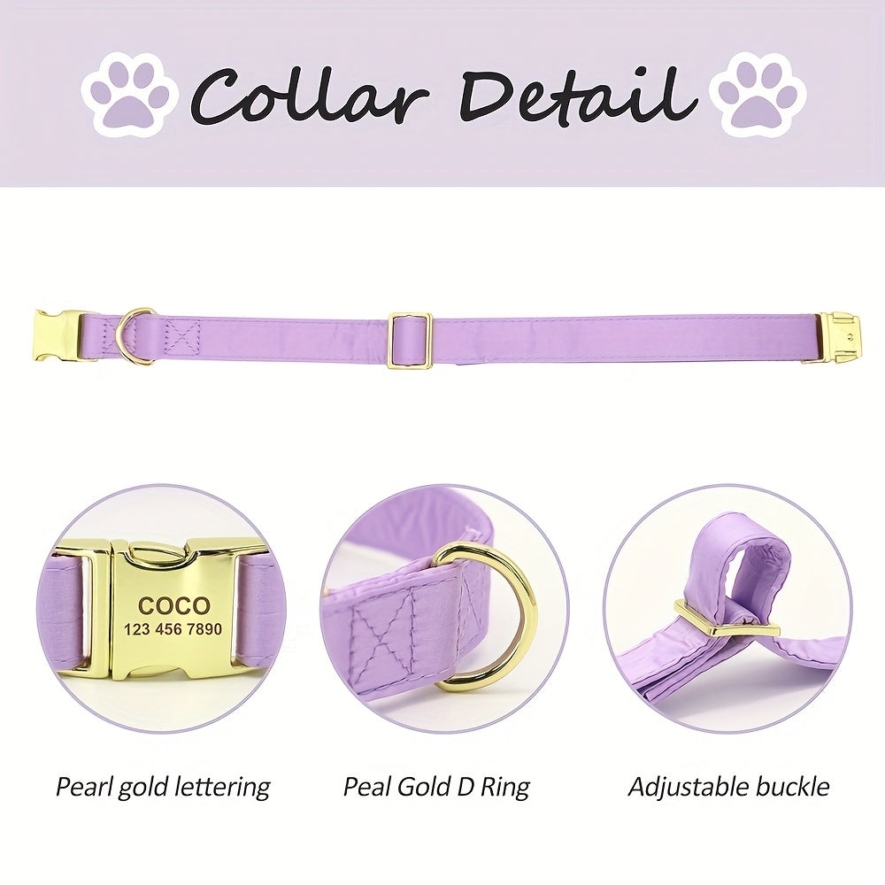 Personalized Dog Collars, Soft Durable Female Dog Collars With Quick Release Metal Buckle, Custom Purple Dog Collar For Holiday Wedding Party