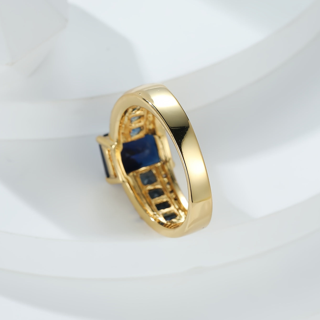 Gorgeous 18K Gold Plated Sapphire Blue Zircon Eternity Ring - Perfect for Your Special Day!