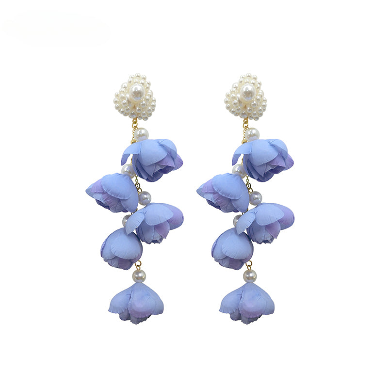 FN 925 Silver Needle Flower Exaggerated Long Earrings LOJS130