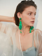 FN Long Round Slice Tassel Avocado Slim Earrings LOJS115