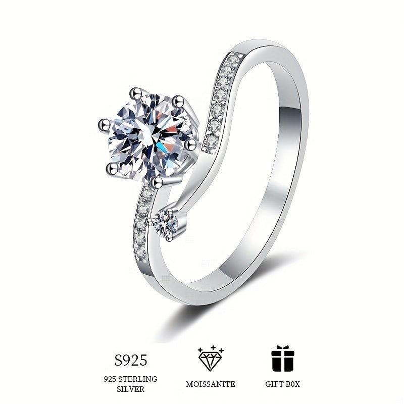 925 Silver Moissanite Classic 6-Prong Ring, Wedding Engagement Party Birthday Gift With Moissanite Certificate & Packaging Box Fashion