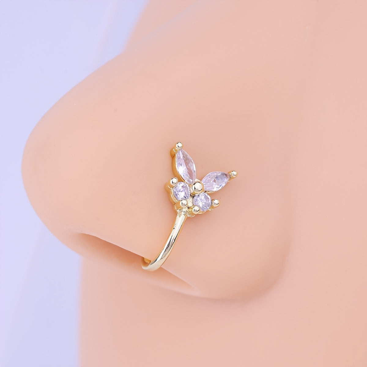 Add a Touch of Glamor to Your Wedding Look with this Delicate Zircon Butterfly Nose Ring - Perfect Gift for Your Daughter