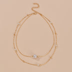 Large Faux Pearl Double Layer Stacking Ladies Necklace Alloy Neck Jewelry Gift
