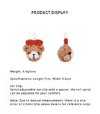 LB Hand Crochet "Teddy Bear" Earrings "Bow Bear" Ear Clip LOJL91