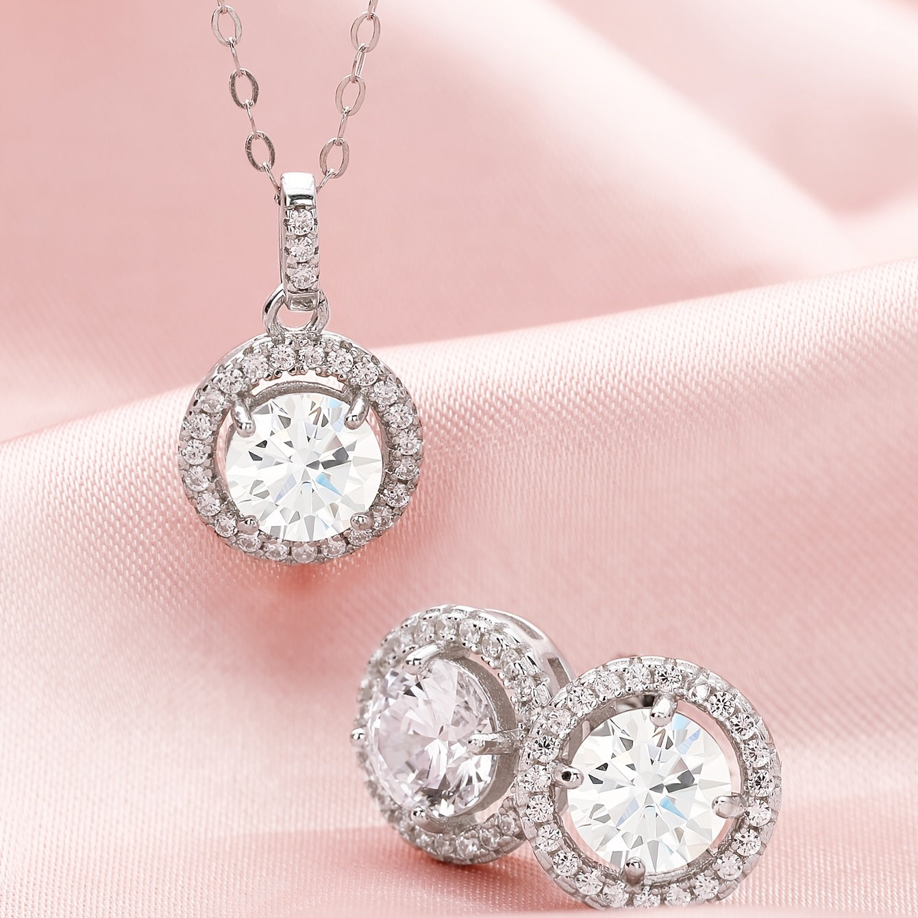 3pcs 925 Sterling Silver Earrings Plus Necklace Elegant Jewelry Set Inlaid Zircon Dainty Evening Party Decor Chrismas Gift For Her (4.5g)
