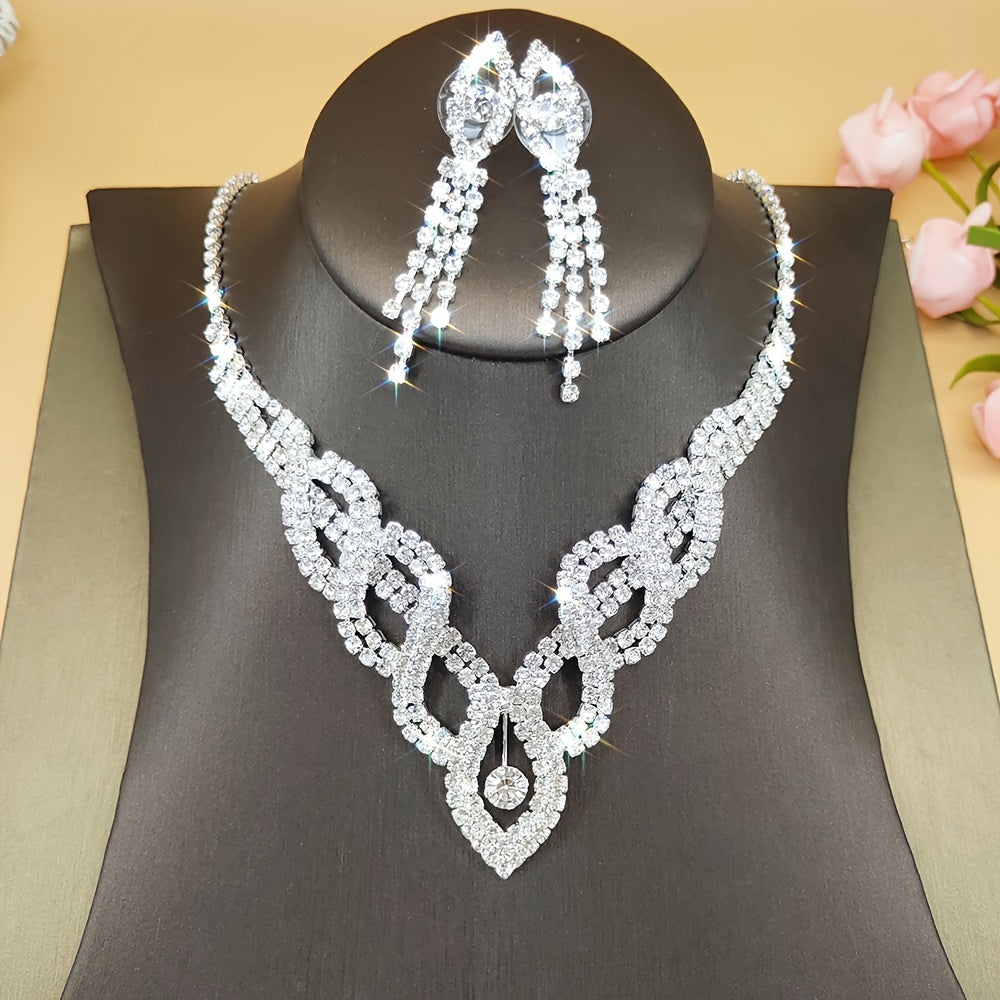 Elegant V-Shaped Crystal Bridal Jewelry Set with Rhinestone Accents - Perfect for Bridesmaids and Parties