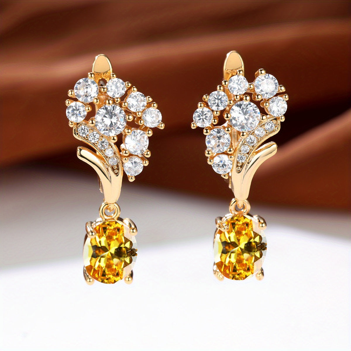 Oval Shiny Zircon Decor Dangle Earrings Japanese / Korean Style Copper 18K Gold Plated Jewelry Daily Casual