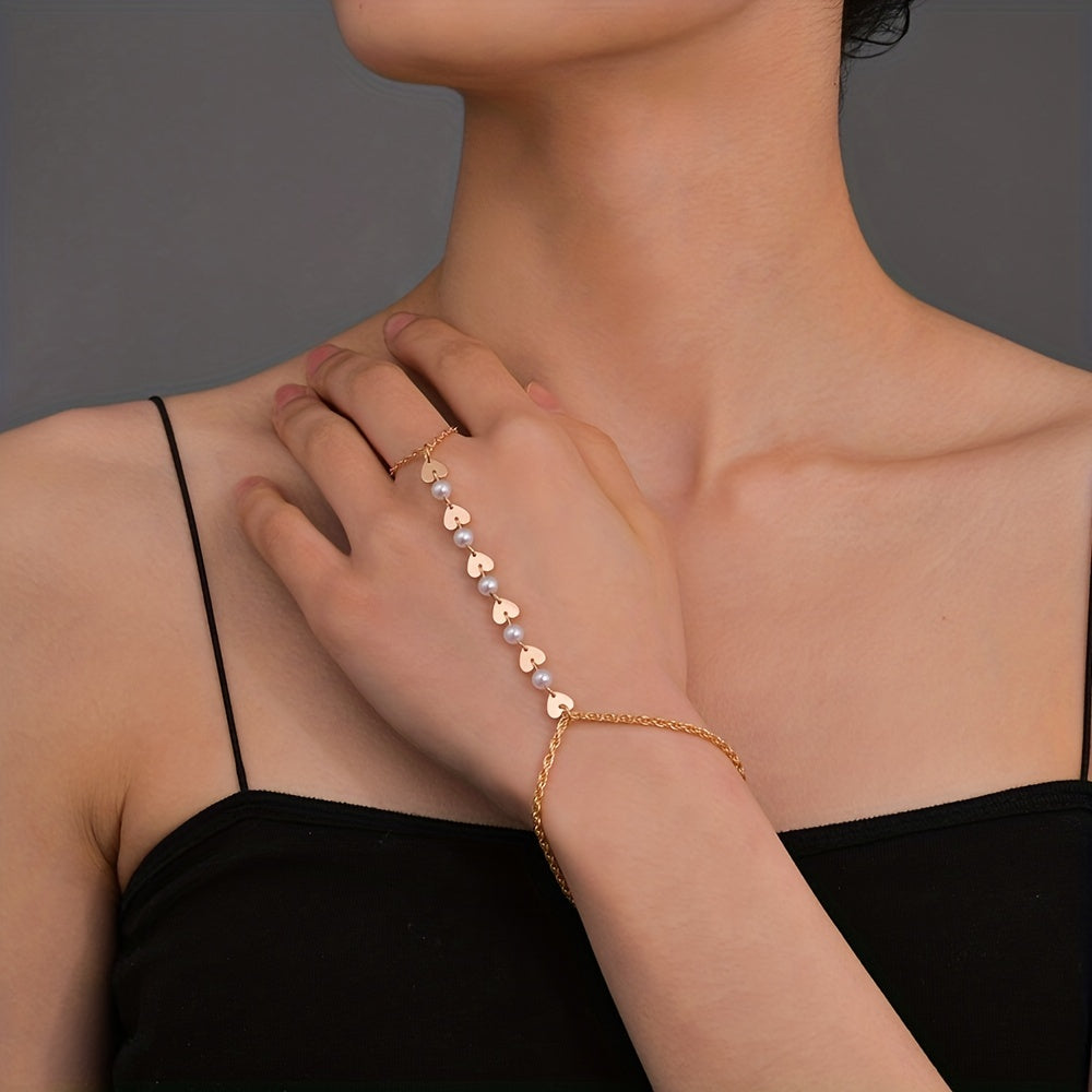 Elegant Alloy Love Faux Pearl Mittens Bracelet For Women Girls Alloy Hand Decoration