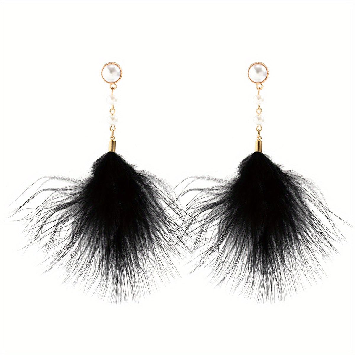 Long Feather Faux Pearl Decor Dangle Earrings Bohemian Vocation Style Trendy Female Gift Daily Casual