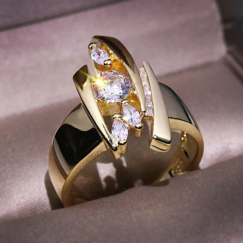 Make a Statement with our Creative Geometry Marquise Zircon 18K Gold Plated Ring - Perfect for Men and Women at Parties, Banquets, and Weddings!