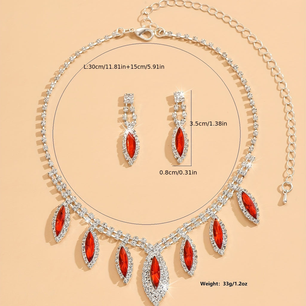 3pcs Earrings Plus Necklace Elegant Jewelry Set Silver Plated Inlaid Rhinestone Trendy Oval Shape Match Evening Party Cocktail Party Outfits