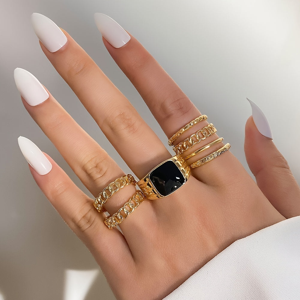 7pcs Personality Golden Twist Ring Set Valentine's Day Gift Female Jewelry Favors