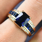 Gorgeous 18K Gold Plated Sapphire Blue Zircon Eternity Ring - Perfect for Your Special Day!