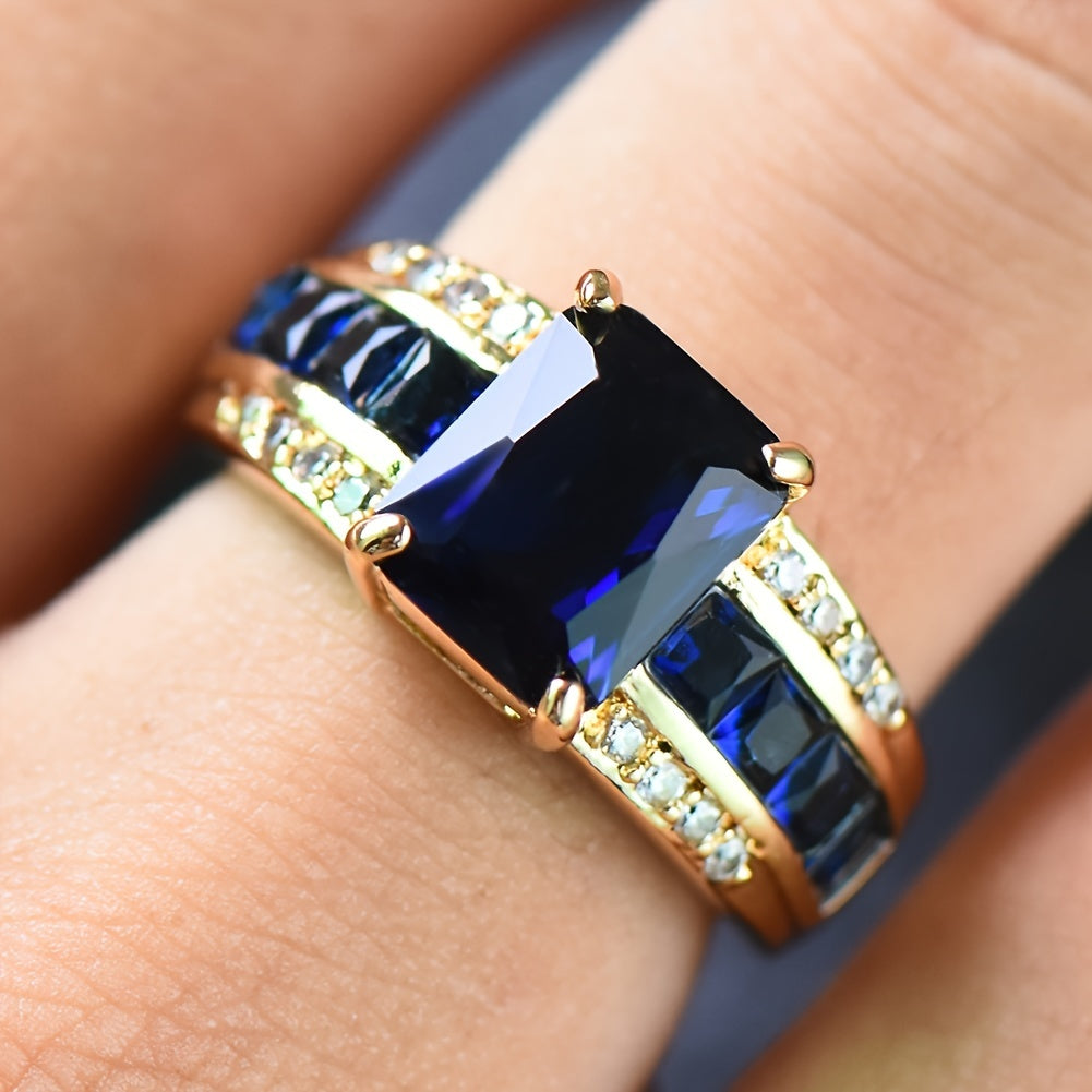 Gorgeous 18K Gold Plated Sapphire Blue Zircon Eternity Ring - Perfect for Your Special Day!