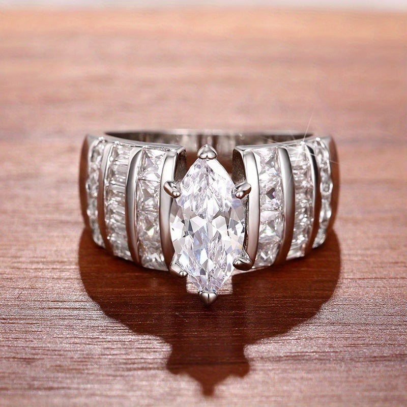 Sparkle on Your Special Day with Our Inlaid Shiny Zircon Band Ring - Perfect for Engagements, Weddings, and Anniversaries!