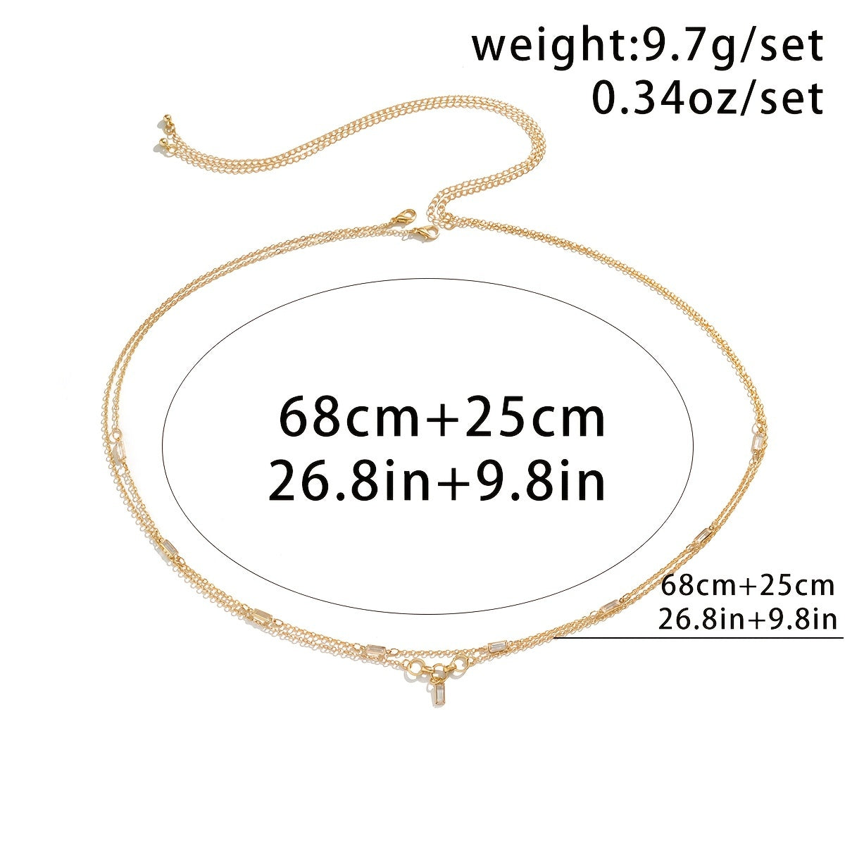 2pcs Thin Waist Chain Inlaid Shiny Zircon Simple Style Body Chain Jewelry