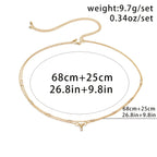 2pcs Thin Waist Chain Inlaid Shiny Zircon Simple Style Body Chain Jewelry