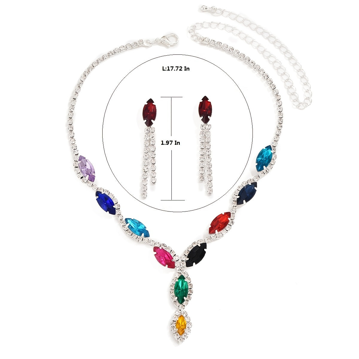 2 pieces Stunning Women's Crystal Necklace and Earrings Set - Vibrant Colors and Sparkling Crystals for a Glamorous Look