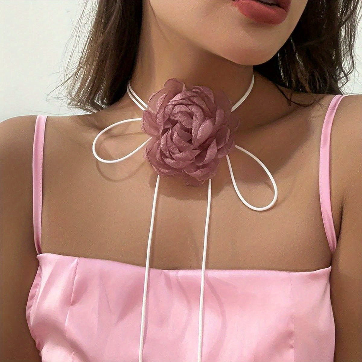Elegant French Phantom Flower Choker - Beach Carnival Floral Design Long Necklace