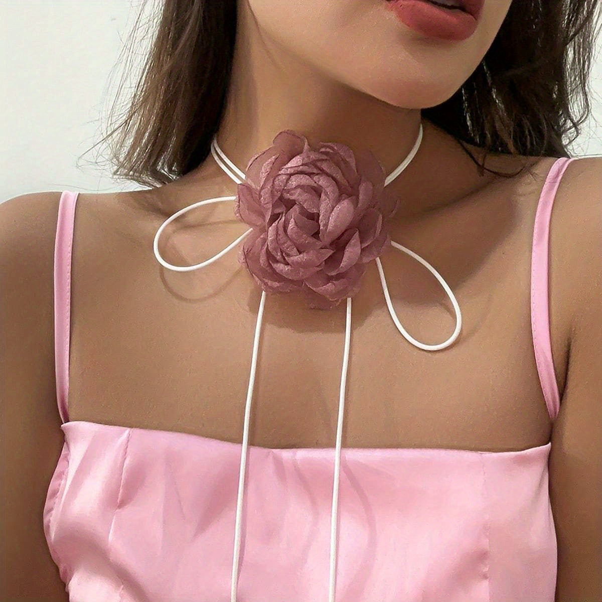 Elegant French Phantom Flower Choker - Beach Carnival Floral Design Long Necklace