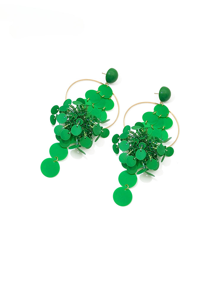 FN Long Round Slice Tassel Avocado Slim Earrings LOJS115