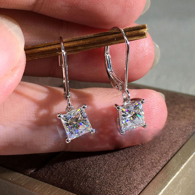Elegant White Zircon Square Earrings for Weddings, Parties, and Engagements - Perfect Valentine's Day or Proposal Gift
