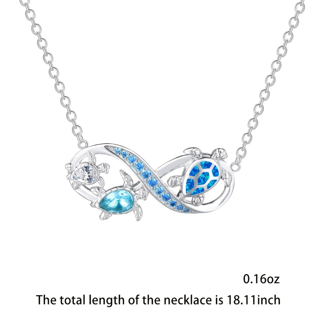 Stunning Blue Opal Turtle Infinity Symbol Pendant Necklace - Perfect Valentine's Day Gift!