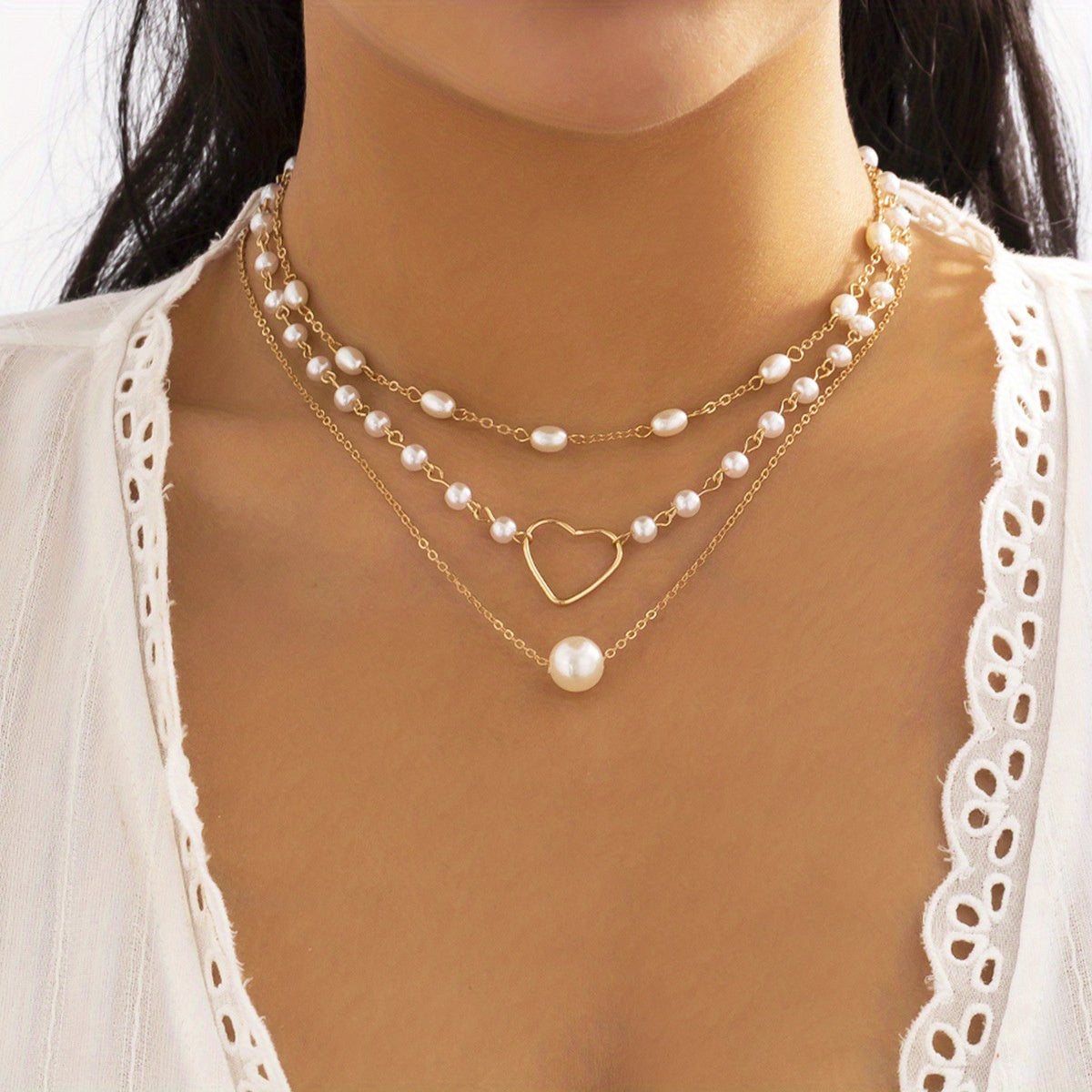 Elevate Your Style with our 2-Piece Temperament Necklace Set - Large Faux Pearls, Stackable Neck Chain, and Detachable Design for Women and Girls