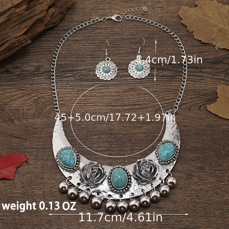Vintage Gemstone Earrings & Necklace Set - Elegant Jewelry for Women