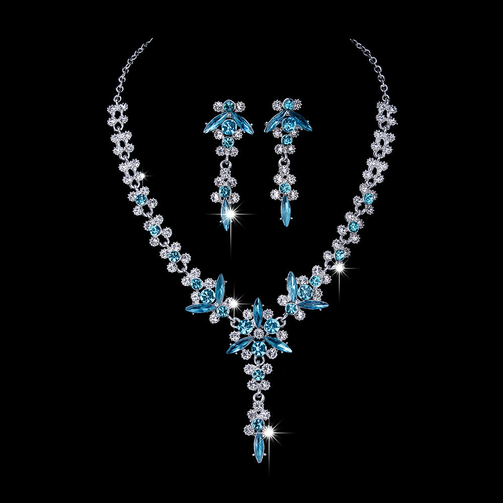Romantic Flower Earrings Necklace Jewelry Set Gorgeous Zircon For Women Girls Bride