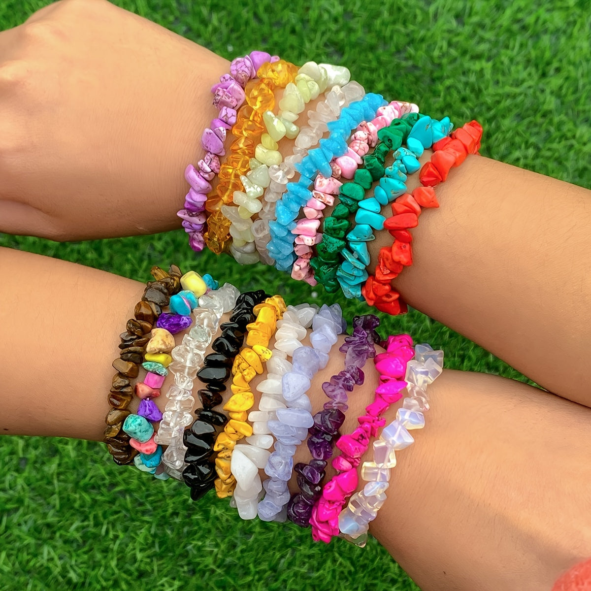 Summer Beach Ready: Colorful Stone Beaded Bracelet - Irregular Holiday Style Chunky Jewelry