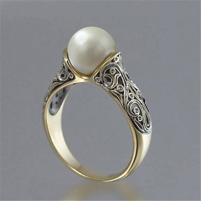 Vintage Boho Promise Ring with Faux Pearls and Elegant Copper Design - Perfect Wedding Jewelry