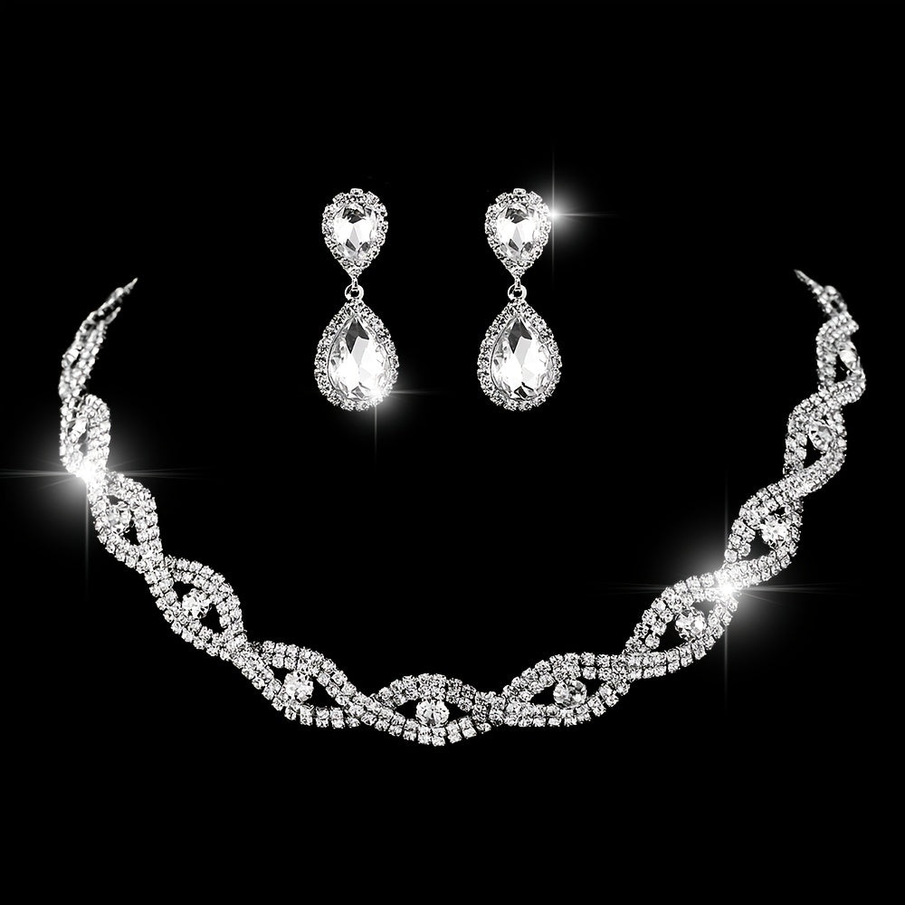 Elegant Wedding Jewelry Set with Sparkling Synthetic Gems - Choker Necklace, Water Drop Earrings, and Chain Bracelet - Perfect for Bridesmaids and Special Occasions